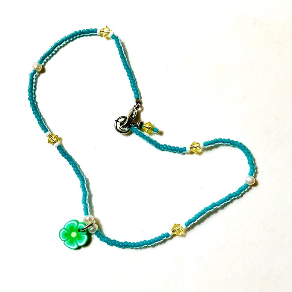 Handmade Green and Yellow Flower Anklet - Picture 1 of 6
